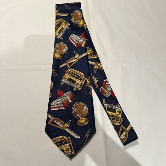 EMPIRE High Fashion School Teacher Tie Blue 58" X 3 3/4" Classroom Books Apple - Picture 14 of 16